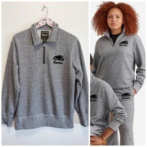 ROOTS Organic Original Half Zip Stein Gray Salt Pepper Sweatshirt Sweater Small
